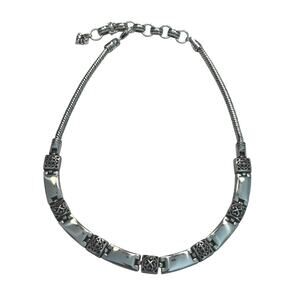 Brighton silver choker collar panel necklace ornate fashion jewelry heart tag